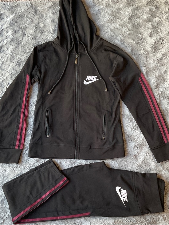 Nike Pants - Nike Black Tracksuit with Maroon Accent Stripes